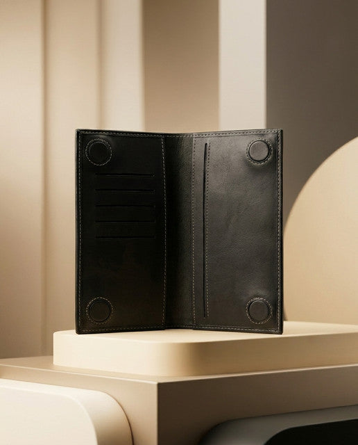 Classic Tan Leather Cheque Book Black Wallet by BM7 Bilal Marth 7