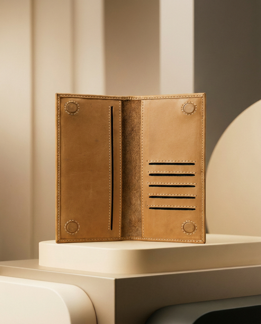 Classic Tan Leather Cheque Book Brown Wallet by BM7 Bilal Marth 7