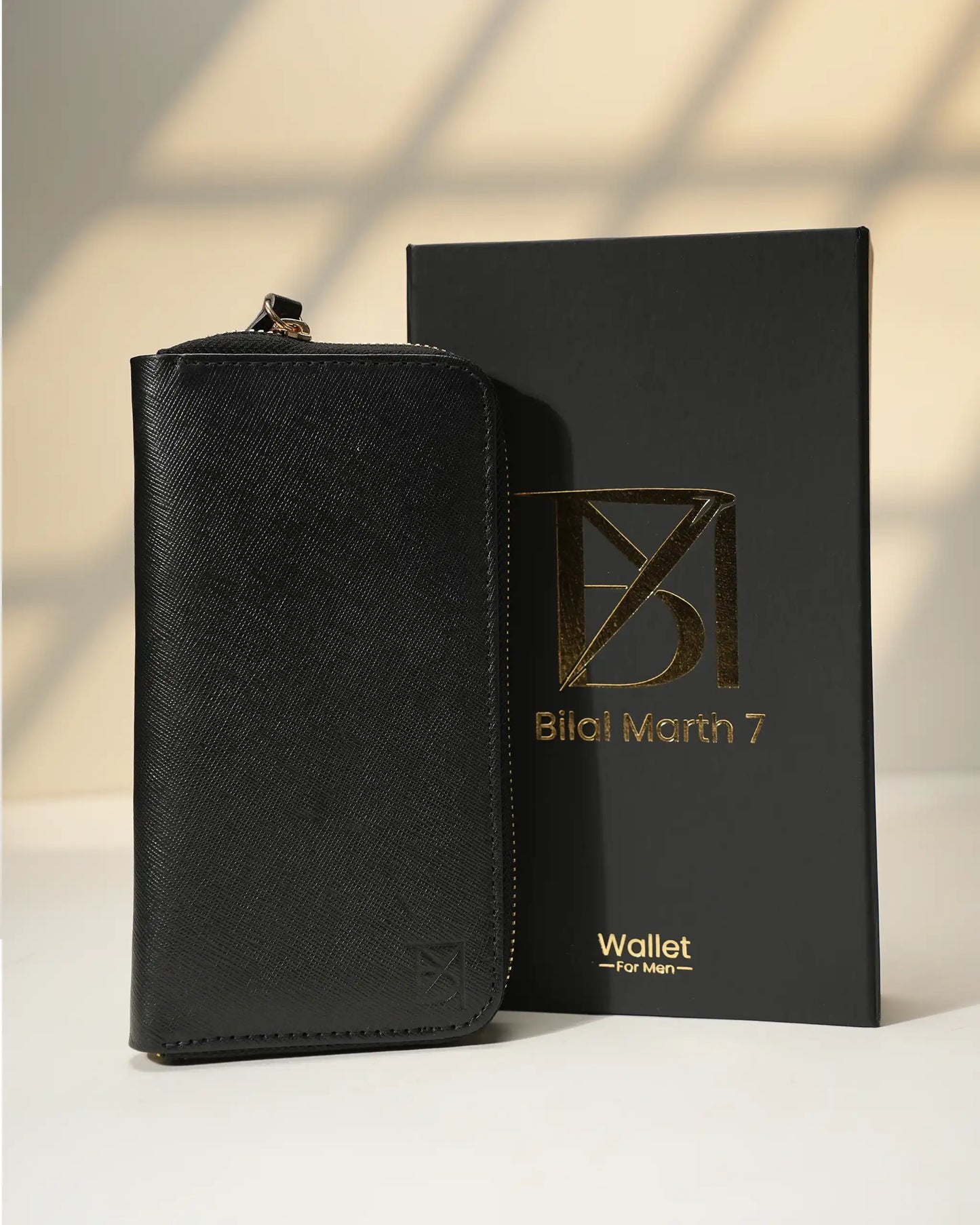 Premium Long Zip Leather Wallet – Classic Black by BM7 Bilal Marth 7