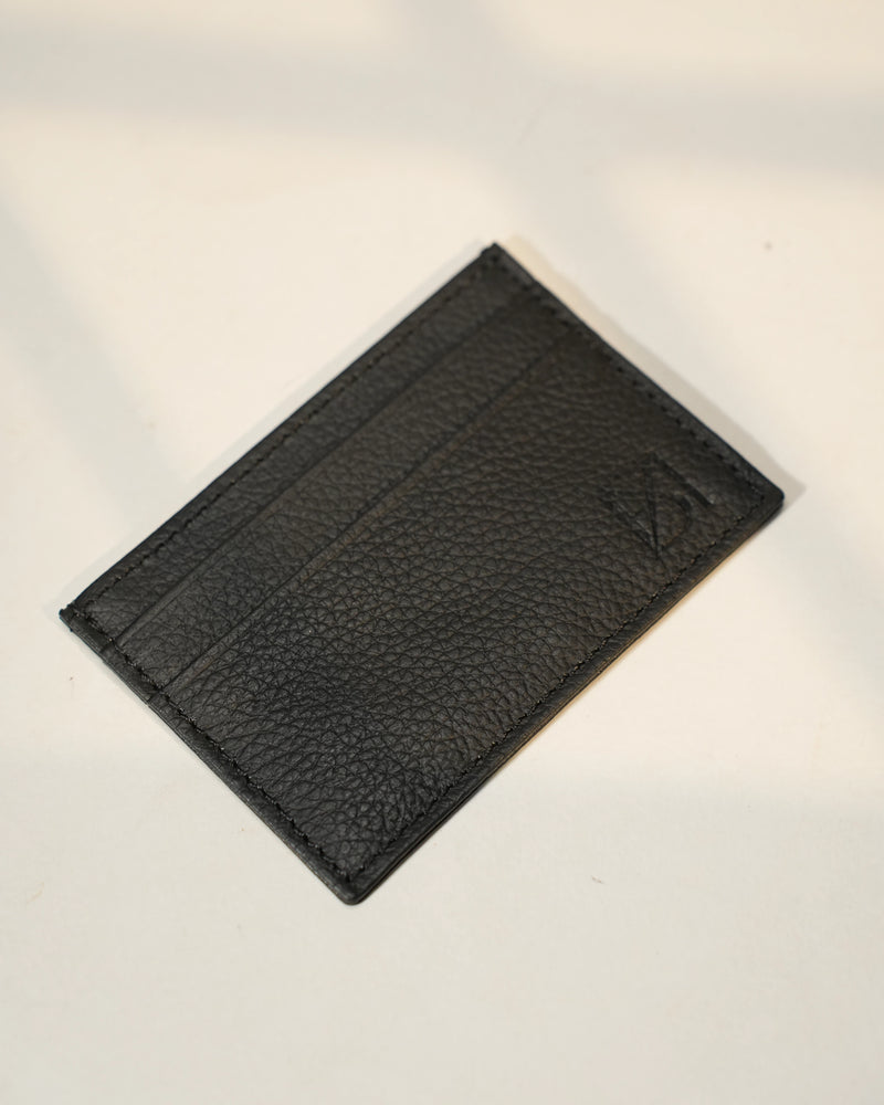 Walnut Premium Black Leather Card Holder