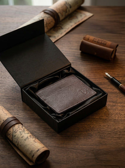 BM Walnut Premium Dark Brown Leather Card Holder