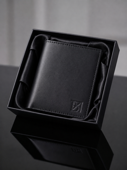 BM Obsidian Premium Black Leather Bifold Wallet