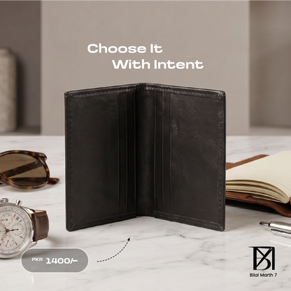 BM Obsidian Premium Black Leather Bifold Wallet