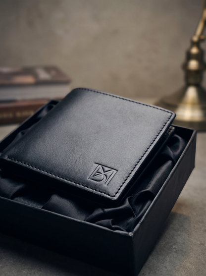 BM Obsidian Premium Black Leather Bifold Wallet