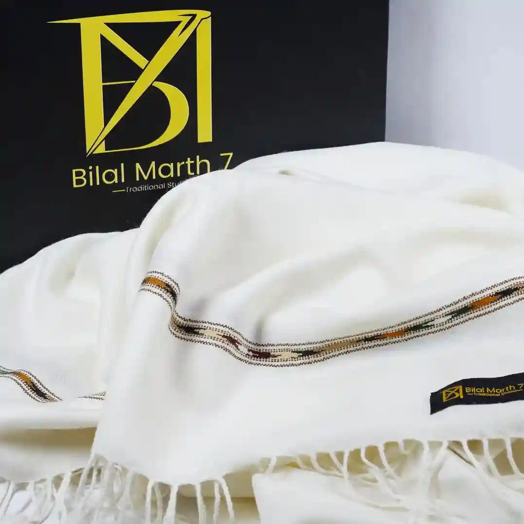 Traditional off-white wool shawl for men winter wear by BM7