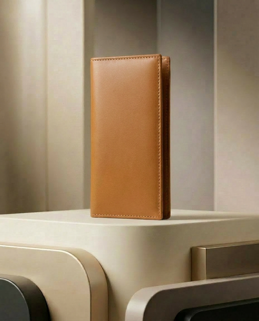 Classic Tan Leather Cheque Book Brown Wallet by BM7 Bilal Marth 7